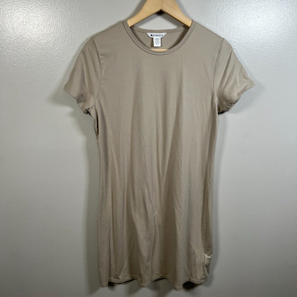 Athleta Essential Tee Dress Size Medium Petite Tan Minimal Casual Comfy Work